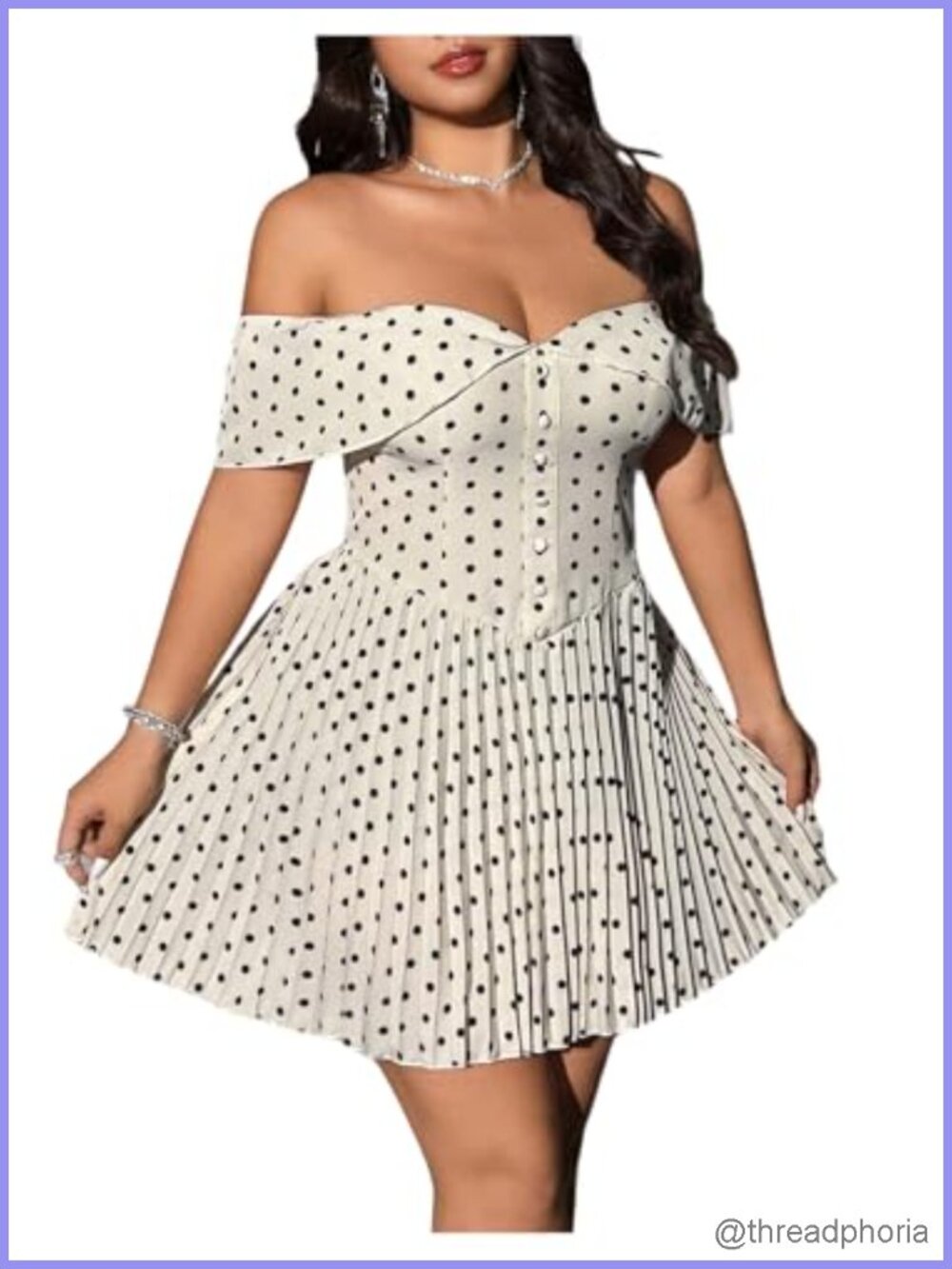 Plus Size Off The Shoulder Polka Dot A-Line Party Dress Sleeveless